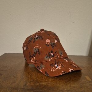 Duluth Trading Co Brown Floral Baseball Cap with Pink Accents